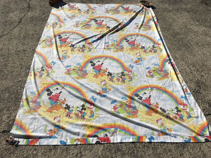 Disney Character Mickey Mouse Rainbow Twin Flat Sheet ディズニー ビンテージ フラットシーツ ミッキーマウス 70年代 Stimpy Vintage Collectible Toys スティンピー ビンテージ コレクタブル トイズ