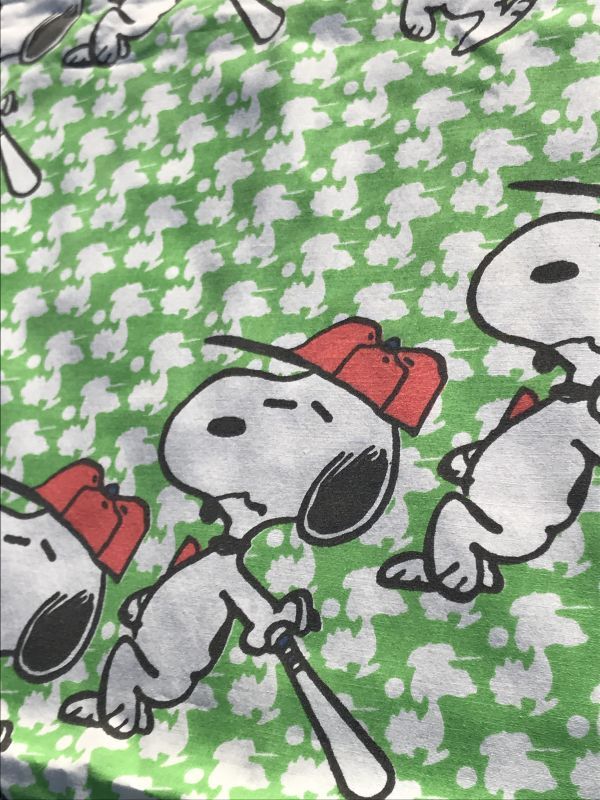 Peanuts Snoopy Baseball Twin Flat Sheet スヌーピー ビンテージ フラットシーツ ツインサイズ 70年代 Stimpy Vintage Collectible Toys スティンピー ビンテージ コレクタブル トイズ