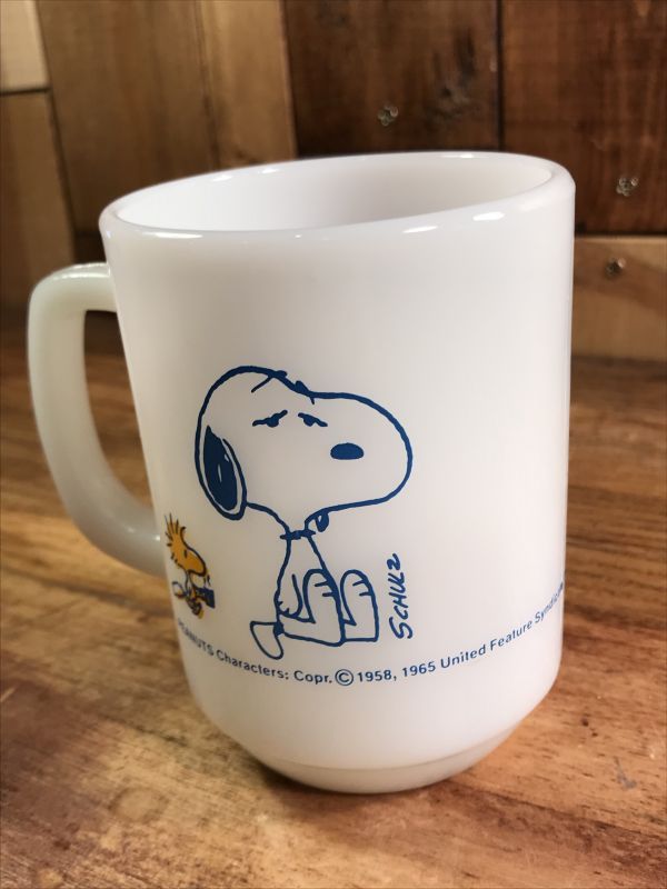 Peanuts Snoopy Woodstock Coffee Break Fire King Mug スヌーピー ビンテージ マグカップ ファイヤーキング 60 70年代 Stimpy Vintage Collectible Toys スティンピー ビンテージ コレクタブル トイズ