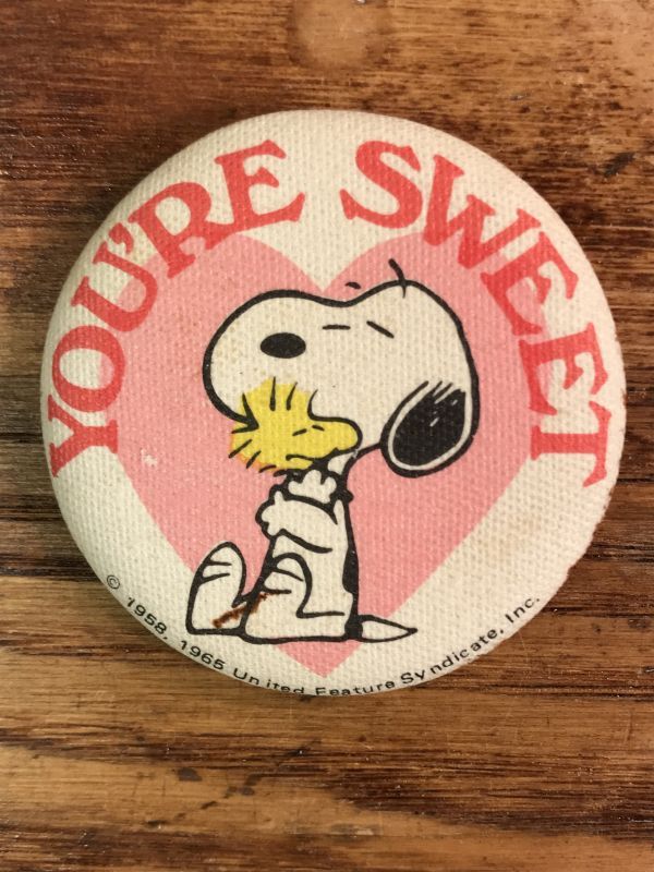 Peanuts Snoopy Woodstock You Re Sweet Tin Badge スヌーピー ビンテージ 缶バッジ ウッドストック 80年代 Stimpy Vintage Collectible Toys スティンピー ビンテージ コレクタブル トイズ