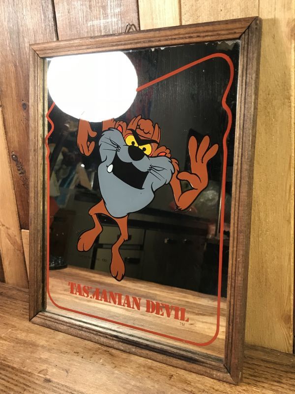 Warner Bros Looney Tunes Tasmanian Devil Pub Mirror タスマニアンデビル ビンテージ パブミラー ルーニーテューンズ 80年代 Stimpy Vintage Collectible Toys スティンピー ビンテージ コレクタブル トイズ