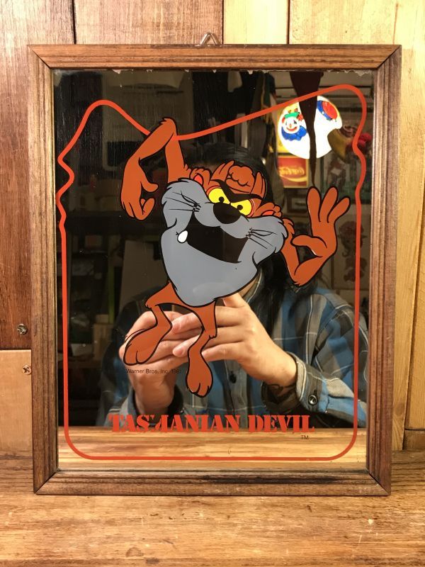 Warner Bros Looney Tunes Tasmanian Devil Pub Mirror タスマニアンデビル ビンテージ パブミラー ルーニーテューンズ 80年代 Stimpy Vintage Collectible Toys スティンピー ビンテージ コレクタブル トイズ