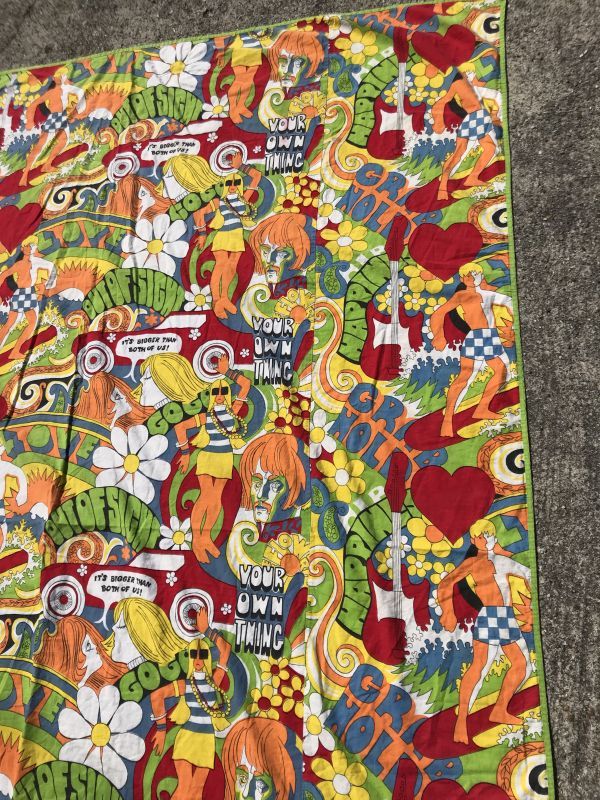 Flower Love Hippie Pop Art King Size Flat Sheet ポップアート