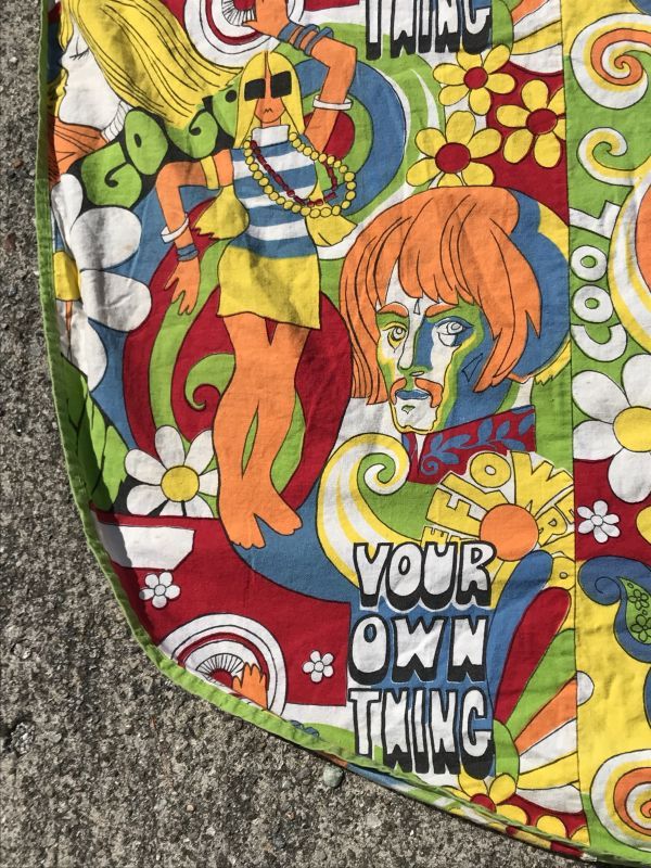 Flower Love Hippie Pop Art King Size Flat Sheet ポップアート