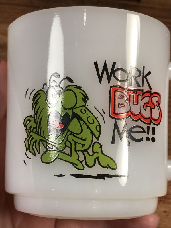 Glasbake “Work Bugs Me!!” Milk Glass Mug ワークバグズミー