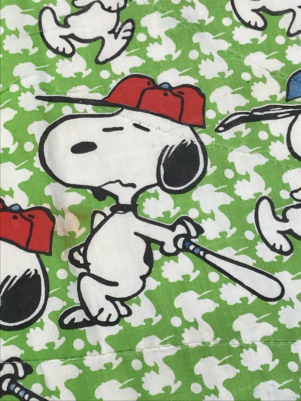 Peanuts Snoopy Baseball Quilt スヌーピー ビンテージ 布団 ベースボール 70年代 Stimpy Vintage Collectible Toys スティンピー ビンテージ コレクタブル トイズ