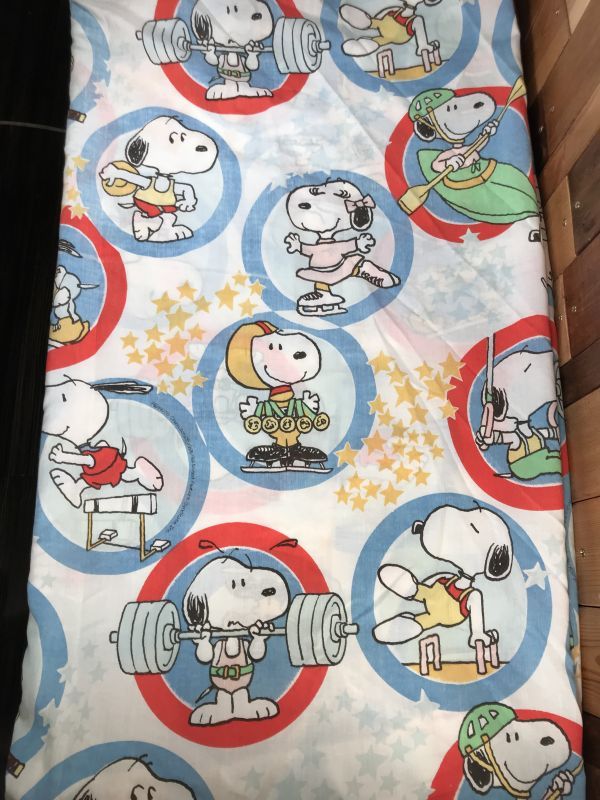 Snoopy Peanuts Sports Twin Fitted Sheet スヌーピー ビンテージ ボックスシーツ 80年代 Stimpy Vintage Collectible Toys スティンピー ビンテージ コレクタブル トイズ