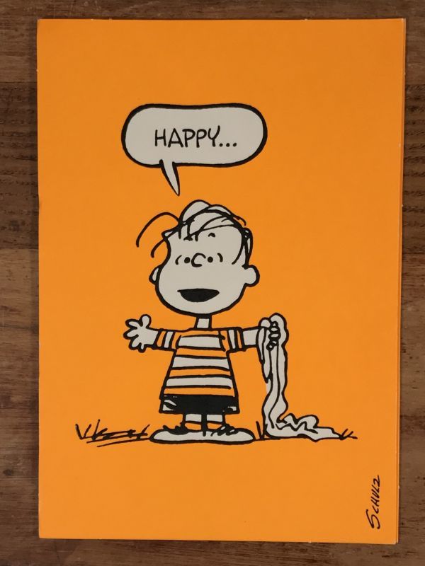 Hallmark Peanuts Linus Happy Greeting Card ライナス ビンテージ グリーティングカード スヌーピー 70 80年代 Stimpy Vintage Collectible Toys スティンピー ビンテージ コレクタブル トイズ