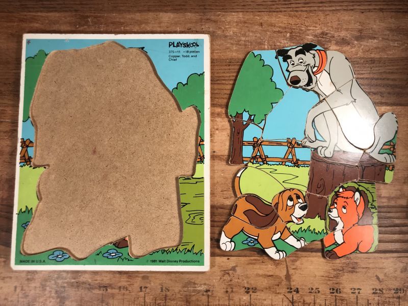 Playskool Disney The Fox And The Hound Wood Puzzle きつねと猟犬 ビンテージ ウッドパズル ディズニー 80年代 Stimpy Vintage Collectible Toys スティンピー ビンテージ コレクタブル トイズ