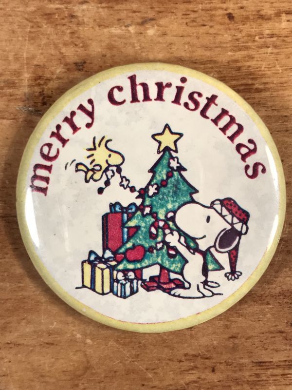 Peanuts Snoopy Woodstock Merry Christmas Pinback スヌーピー ビンテージ 缶バッジ クリスマス 80年代 Animation Character アニメーション系キャラクター Snoopy Peanuts スヌーピー ピーナッツ 系 Stimpy Vintage Collectible Toys スティンピー ビンテージ