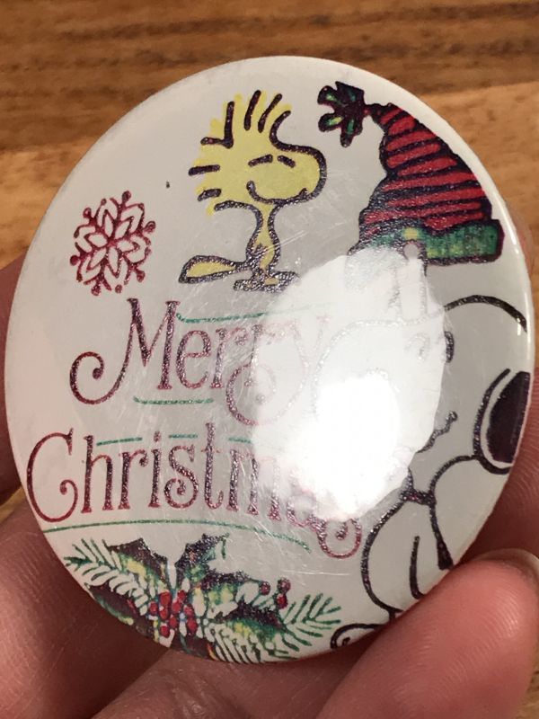 Peanuts Snoopy Woodstock Merry Christmas Pinback スヌーピー ビンテージ 缶バッジ クリスマス 80年代 Animation Character アニメーション系キャラクター Snoopy Peanuts スヌーピー ピーナッツ 系 Stimpy Vintage Collectible Toys スティンピー ビンテージ