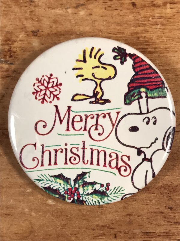 Peanuts Snoopy Woodstock Merry Christmas Pinback スヌーピー ビンテージ 缶バッジ クリスマス 80年代 Animation Character アニメーション系キャラクター Snoopy Peanuts スヌーピー ピーナッツ 系 Stimpy Vintage Collectible Toys スティンピー ビンテージ