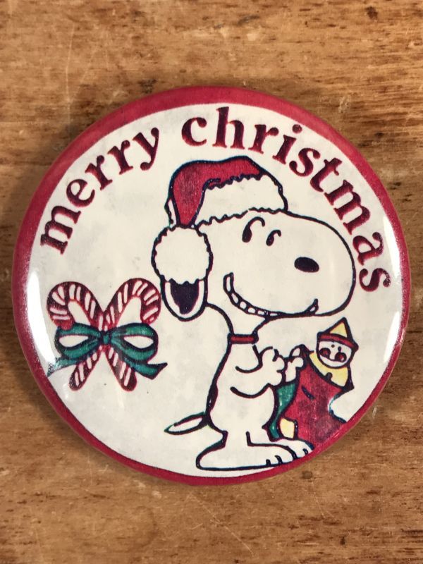 Peanuts Snoopy Merry Christmas Pinback スヌーピー ビンテージ 缶バッジ クリスマス 80年代 Animation Character アニメーション系キャラクター Snoopy Peanuts スヌーピー ピーナッツ 系 Stimpy Vintage Collectible Toys スティンピー ビンテージ コレクタブル