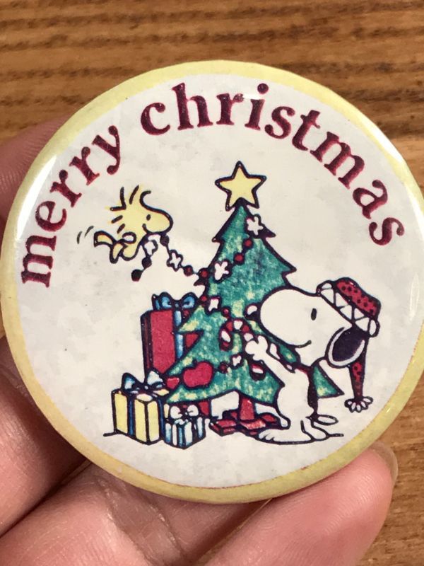 Peanuts Snoopy & Woodstock Merry Christmas Pinback スヌーピー