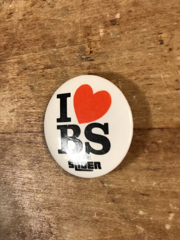 I Love BS The Bike Slider Pinback メッセージ ビンテージ 缶バッジ 
